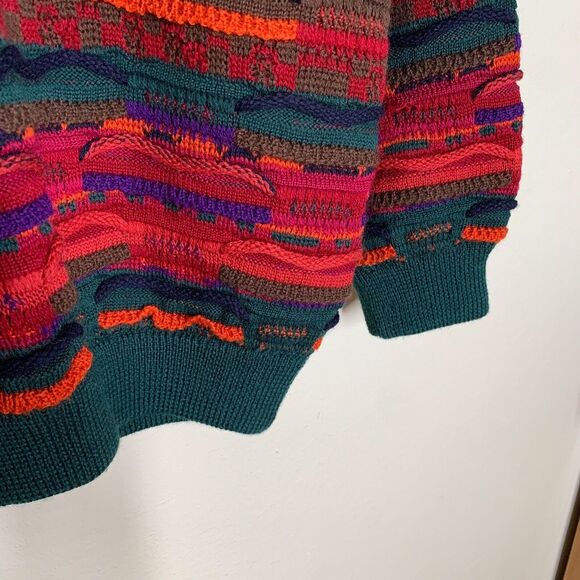 Coogi Australia 3D Knit Sweater Men's M Mock High Neck Green Orange Red Brown - Picture 3 of 8